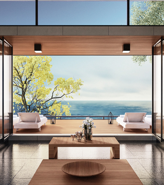 Beach luxury living on Sea view / 3d rendering